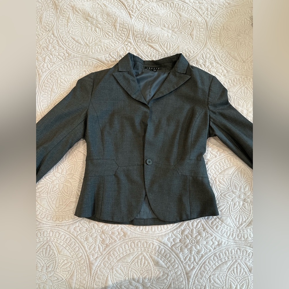 THEORY charcoal grey open front blazer single button lined jacket 6P